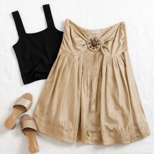 SEVENTY 100% Silk Champagne Pleated Statement Skirt Made in Italy Size 44 / US M